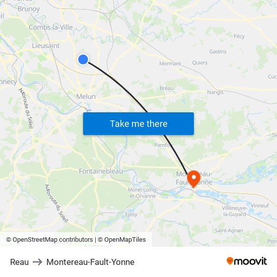 Reau to Montereau-Fault-Yonne map