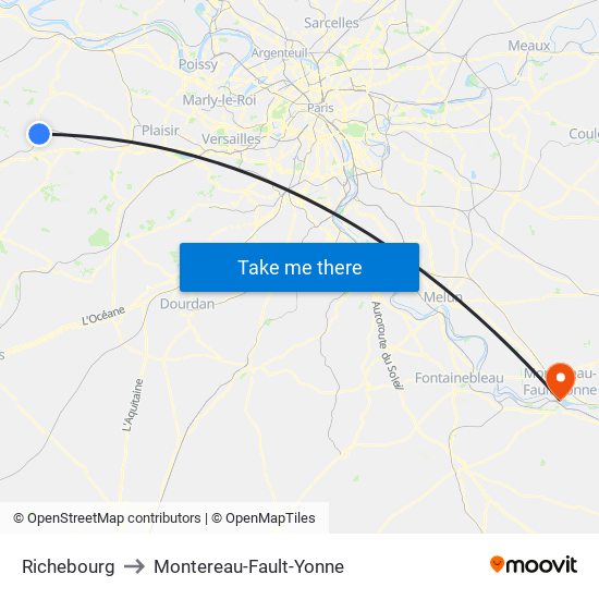 Richebourg to Montereau-Fault-Yonne map