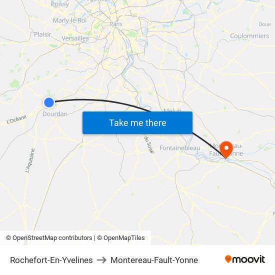 Rochefort-En-Yvelines to Montereau-Fault-Yonne map