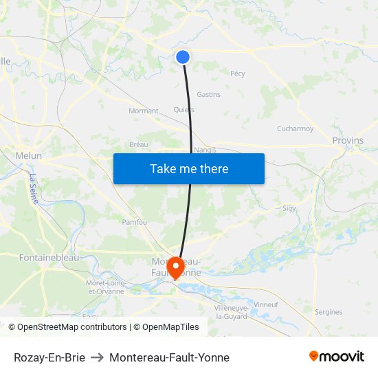 Rozay-En-Brie to Montereau-Fault-Yonne map