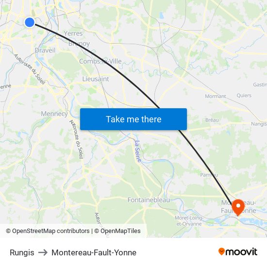 Rungis to Montereau-Fault-Yonne map