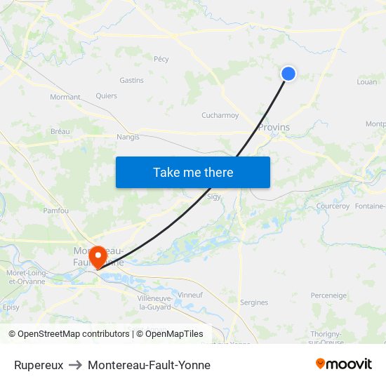 Rupereux to Montereau-Fault-Yonne map