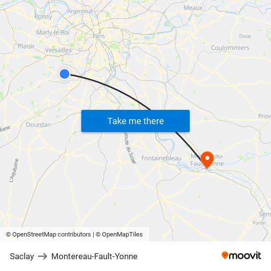 Saclay to Montereau-Fault-Yonne map