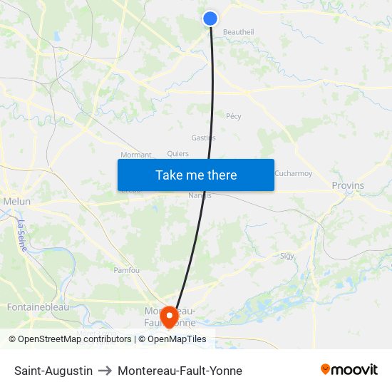 Saint-Augustin to Montereau-Fault-Yonne map