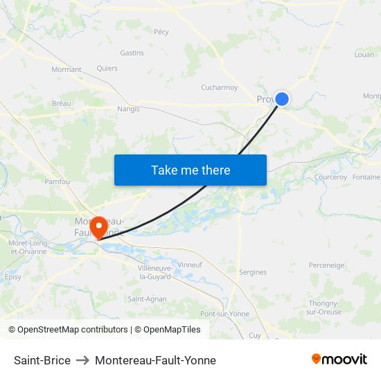 Saint-Brice to Montereau-Fault-Yonne map