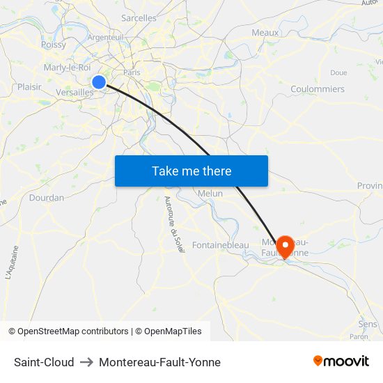 Saint-Cloud to Montereau-Fault-Yonne map