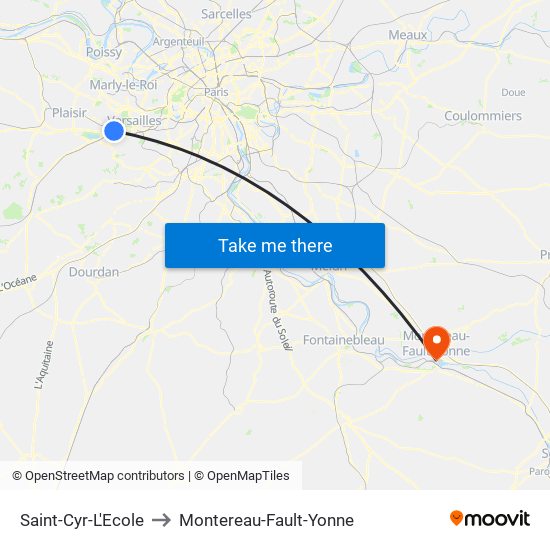 Saint-Cyr-L'Ecole to Montereau-Fault-Yonne map