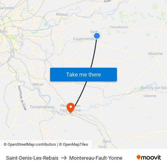 Saint-Denis-Les-Rebais to Montereau-Fault-Yonne map