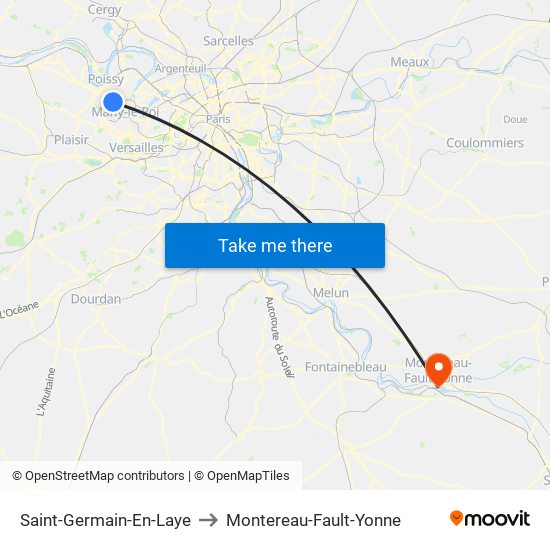 Saint-Germain-En-Laye to Montereau-Fault-Yonne map