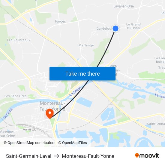 Saint-Germain-Laval to Montereau-Fault-Yonne map