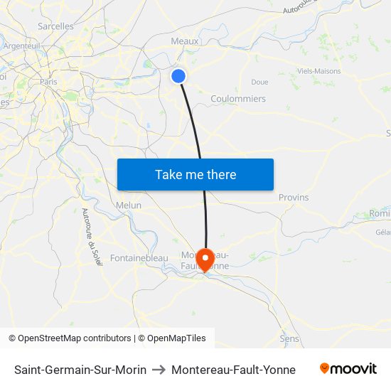 Saint-Germain-Sur-Morin to Montereau-Fault-Yonne map