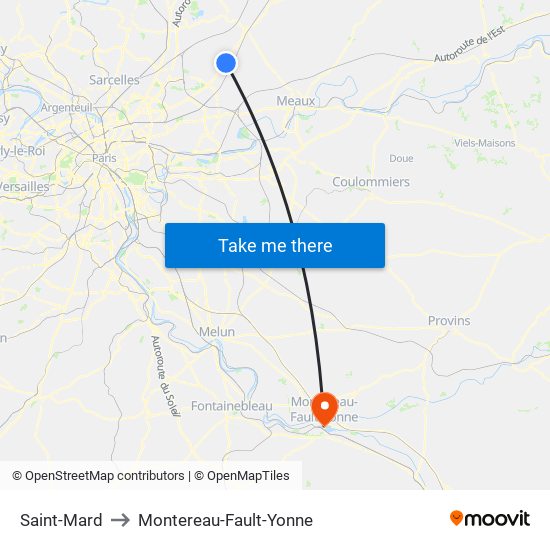 Saint-Mard to Montereau-Fault-Yonne map