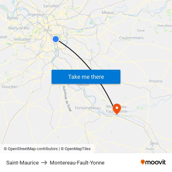 Saint-Maurice to Montereau-Fault-Yonne map