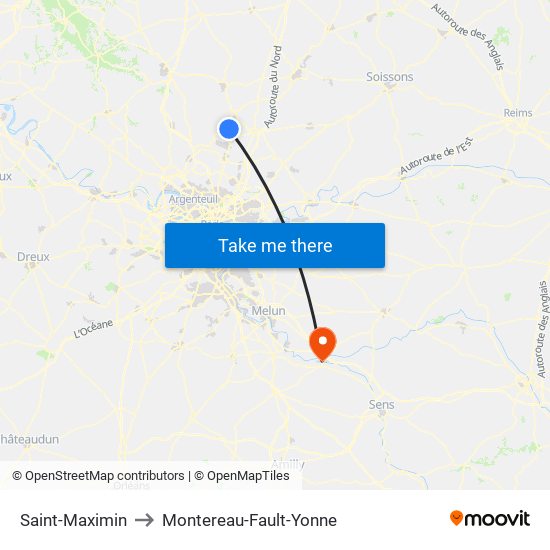 Saint-Maximin to Montereau-Fault-Yonne map