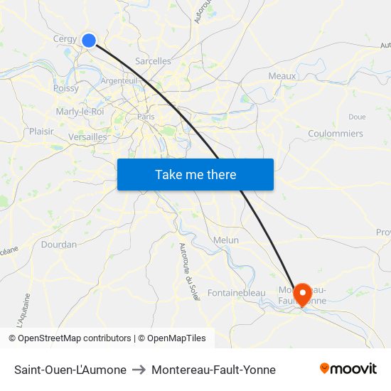 Saint-Ouen-L'Aumone to Montereau-Fault-Yonne map