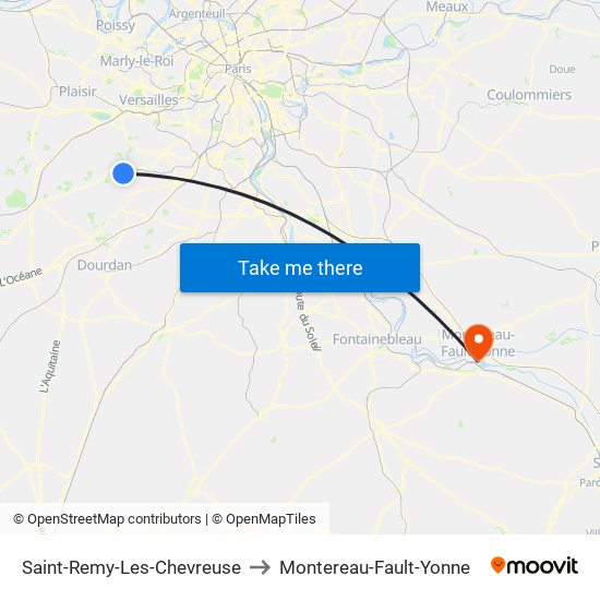 Saint-Remy-Les-Chevreuse to Montereau-Fault-Yonne map