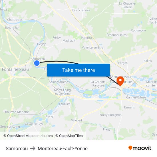 Samoreau to Montereau-Fault-Yonne map