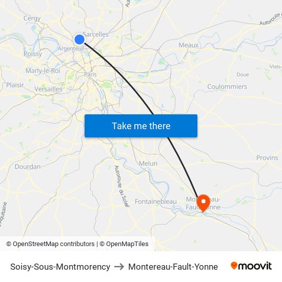 Soisy-Sous-Montmorency to Montereau-Fault-Yonne map