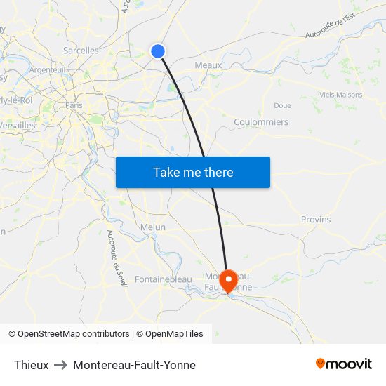 Thieux to Montereau-Fault-Yonne map