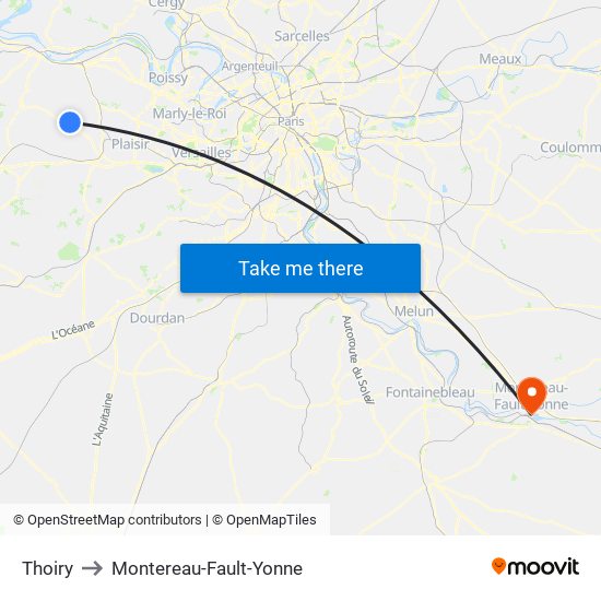 Thoiry to Montereau-Fault-Yonne map
