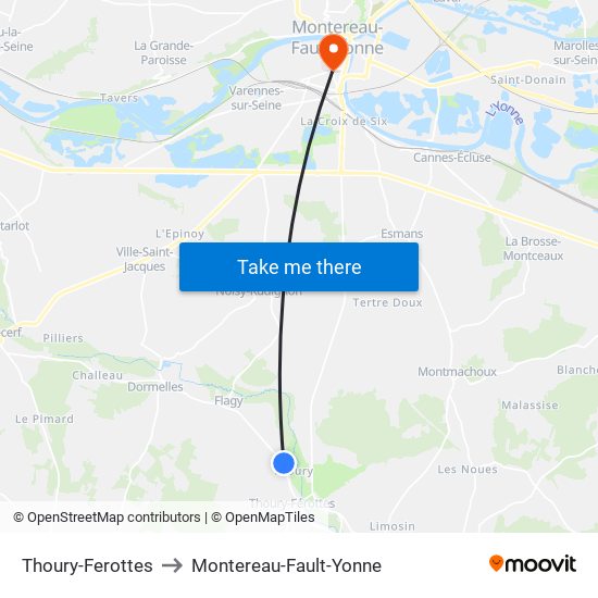 Thoury-Ferottes to Montereau-Fault-Yonne map