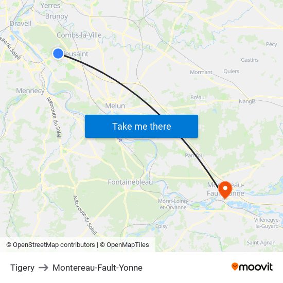 Tigery to Montereau-Fault-Yonne map