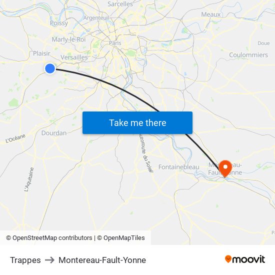 Trappes to Montereau-Fault-Yonne map