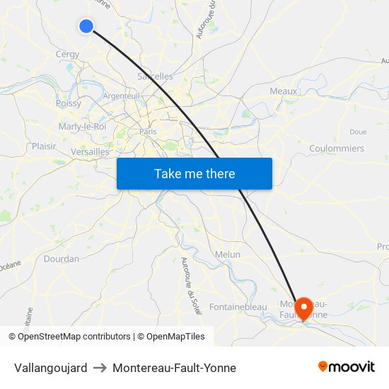 Vallangoujard to Montereau-Fault-Yonne map