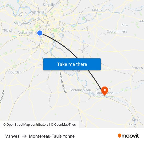 Vanves to Montereau-Fault-Yonne map