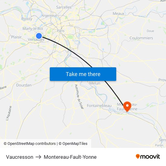 Vaucresson to Montereau-Fault-Yonne map