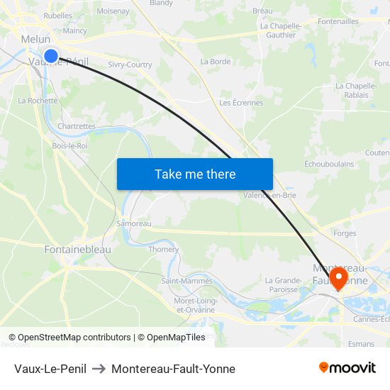 Vaux-Le-Penil to Montereau-Fault-Yonne map