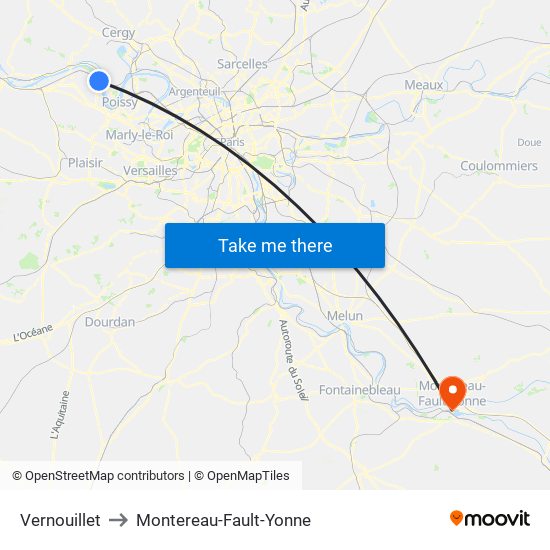 Vernouillet to Montereau-Fault-Yonne map