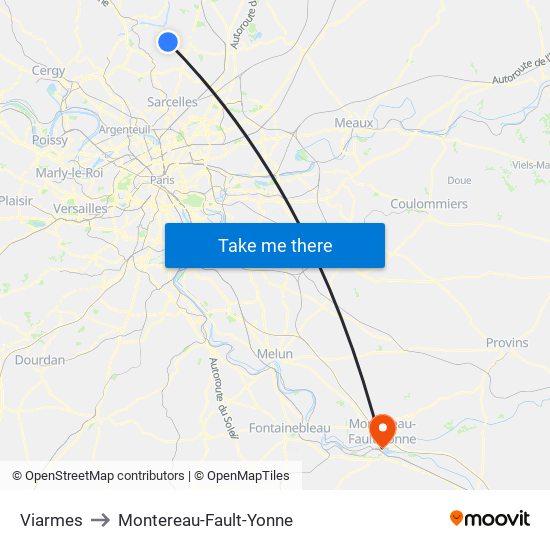 Viarmes to Montereau-Fault-Yonne map