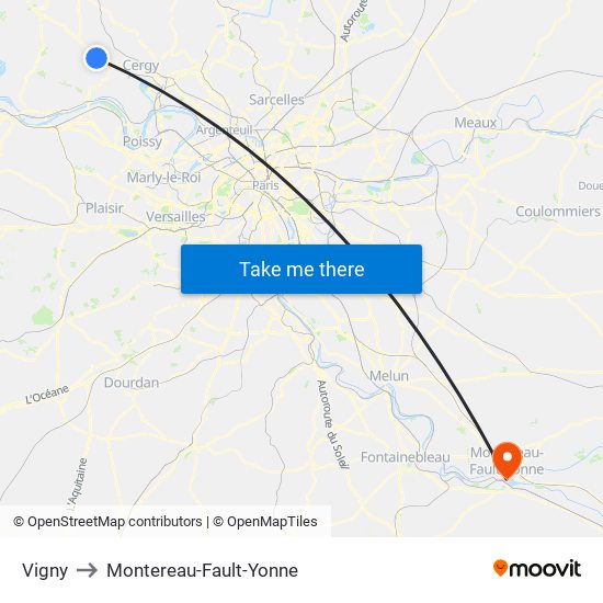 Vigny to Montereau-Fault-Yonne map