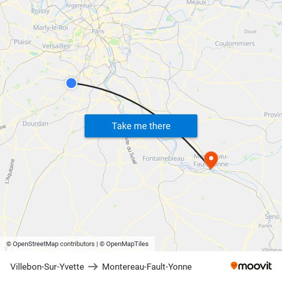 Villebon-Sur-Yvette to Montereau-Fault-Yonne map