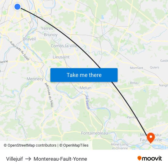 Villejuif to Montereau-Fault-Yonne map