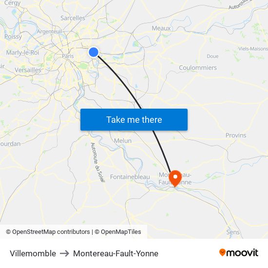 Villemomble to Montereau-Fault-Yonne map