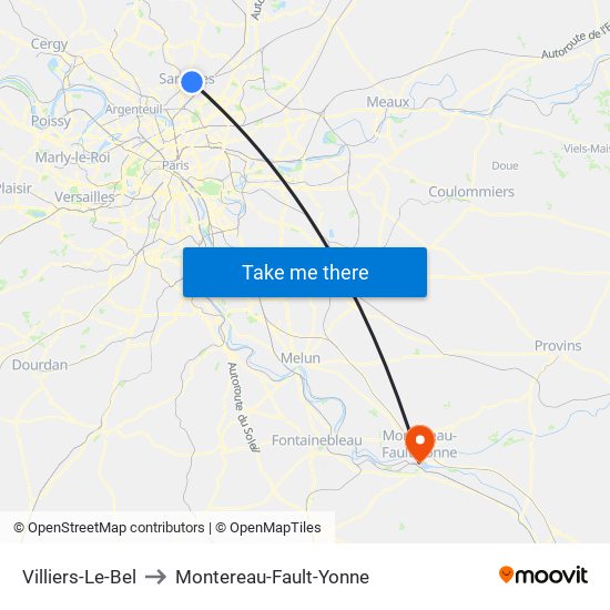 Villiers-Le-Bel to Montereau-Fault-Yonne map