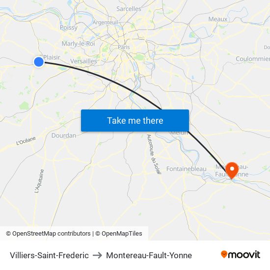 Villiers-Saint-Frederic to Montereau-Fault-Yonne map