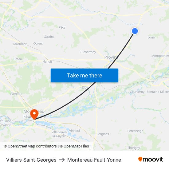 Villiers-Saint-Georges to Montereau-Fault-Yonne map