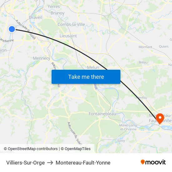 Villiers-Sur-Orge to Montereau-Fault-Yonne map
