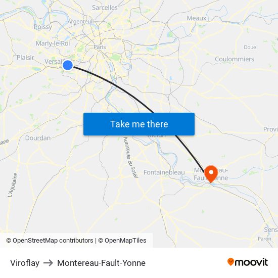 Viroflay to Montereau-Fault-Yonne map