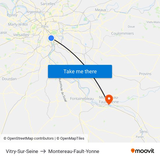 Vitry-Sur-Seine to Montereau-Fault-Yonne map