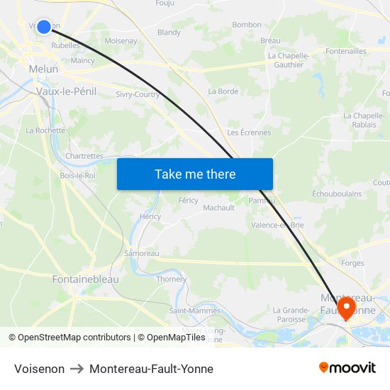 Voisenon to Montereau-Fault-Yonne map