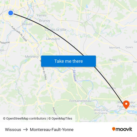 Wissous to Montereau-Fault-Yonne map