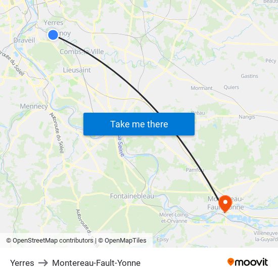 Yerres to Montereau-Fault-Yonne map