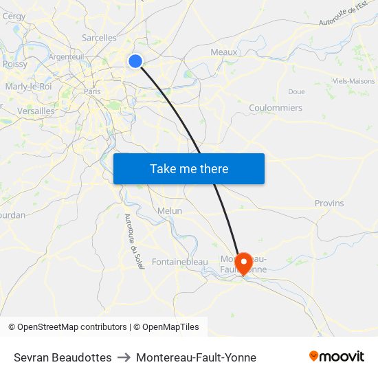 Sevran Beaudottes to Montereau-Fault-Yonne map