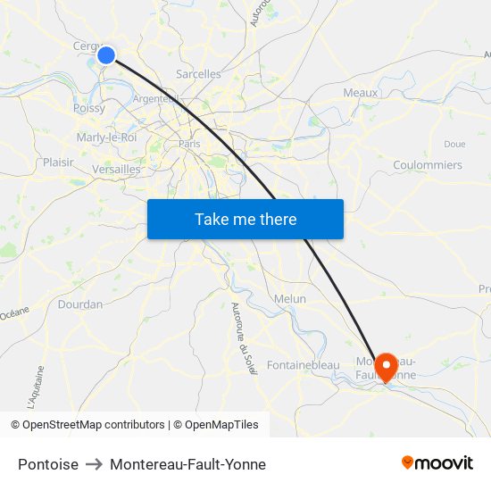 Pontoise to Montereau-Fault-Yonne map