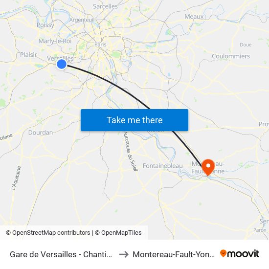 Gare de Versailles - Chantiers to Montereau-Fault-Yonne map