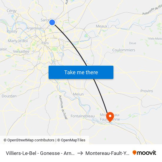 Villiers-Le-Bel - Gonesse - Arnouville to Montereau-Fault-Yonne map